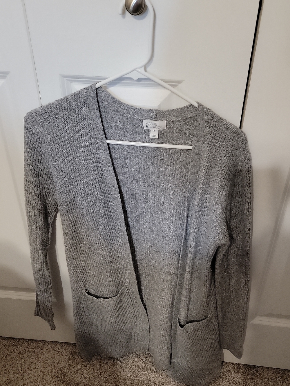 Market & Spruce Light Gray Open-Front Ribbed Cardigan